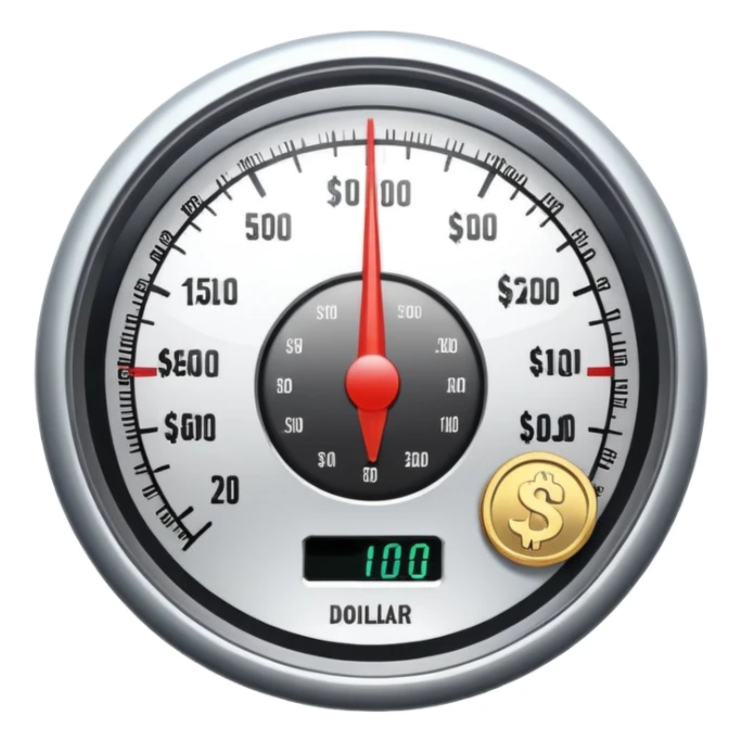 speedometer with a dollar coin in the center sticker