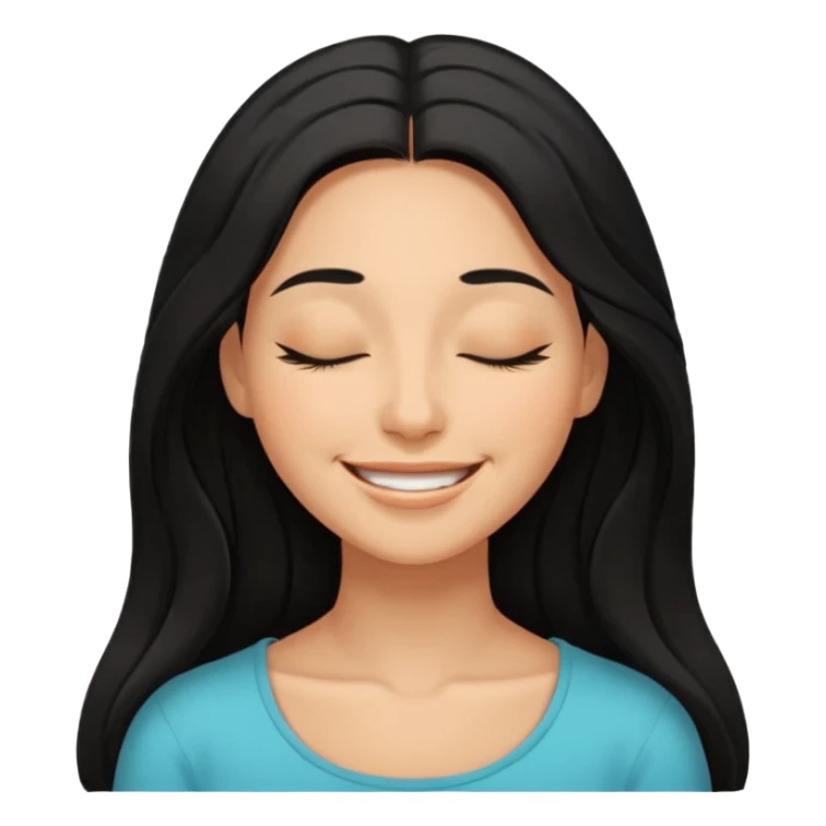 a happy woman smile, close eyes with long black hair sticker
