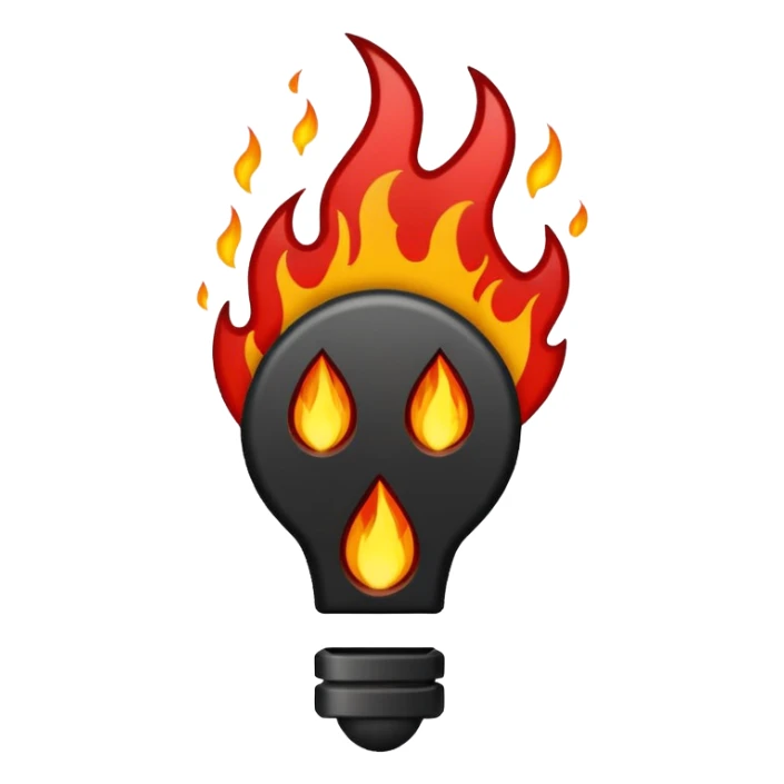 Minimalist emoji-style sticker of a bold exclamation mark surrounded by small flames or cracks. Black and dull red color palette, no outline.
 sticker