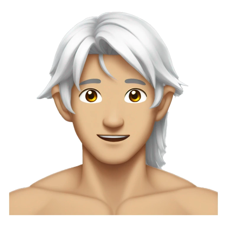 Asian masculine shirtless abs long white hair elf  sticker
