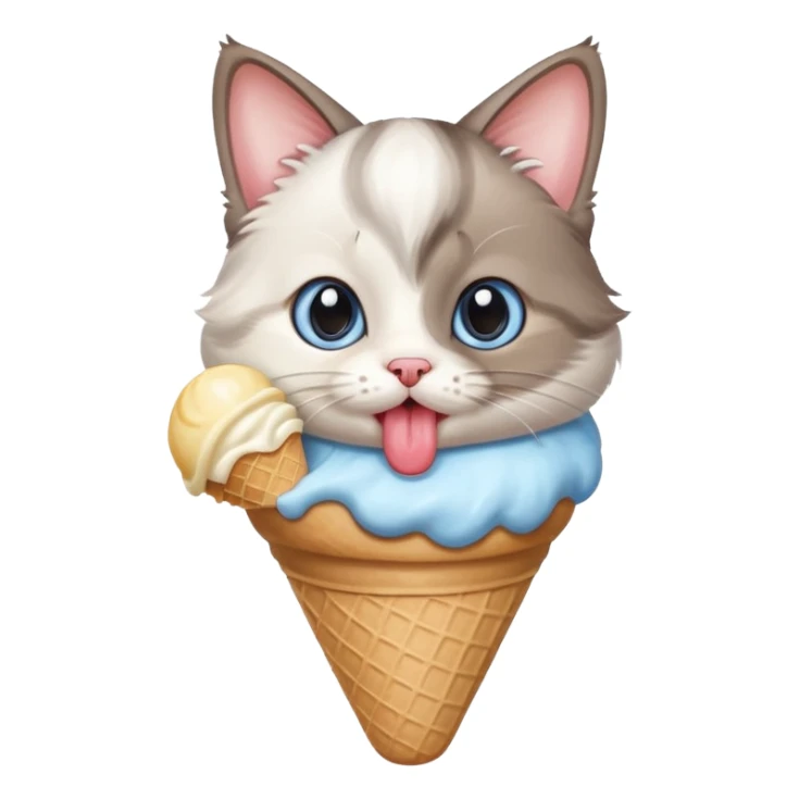 Munchkin Cat with blue-grey eyes licking a Vanilla Ice Cream Cone. sticker