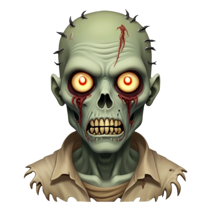 Cinematic Realistic WoW undead friendly zombie Portrait, head tilted epicly and inquisitively, showcasing grim resilience and defiant strength. His withered, pallid skin and intense, glowing eyes contrast starkly with his worn, earth-toned clothes, rendered in meticulous detail. With dynamic, high-contrast lighting and high shine, this portrait exudes an epic aura, capturing the relentless will of a battle-hardened undead friendly zombie. sticker