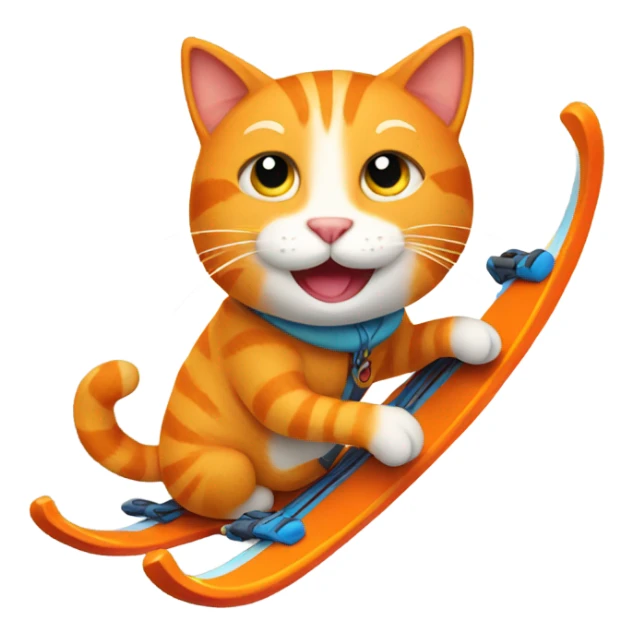 Happy Orange cat with skis sticker