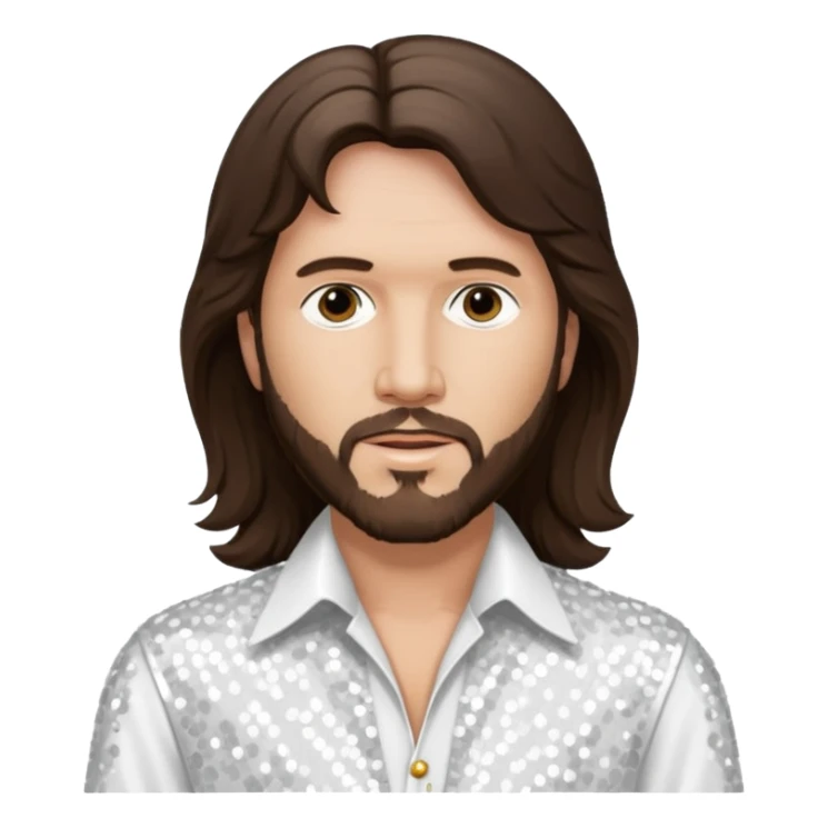 Barry Gibb from Bee Gees with long dark brown hair, white sequin outfit  sticker