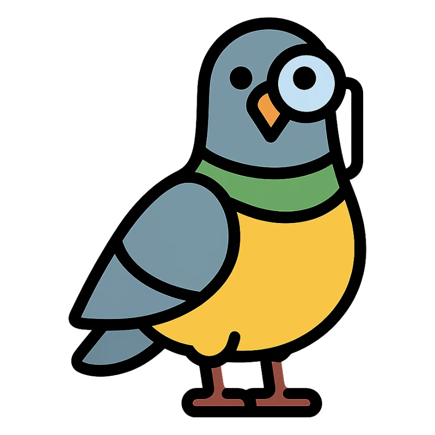 color outline icon of a spy pigeon with a monocle sticker