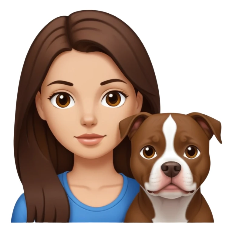 White girl with dark brown long hair with her pitbull dog sticker