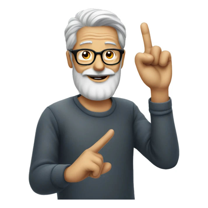 grey haired man with beard and glasses doing finger hearts sticker