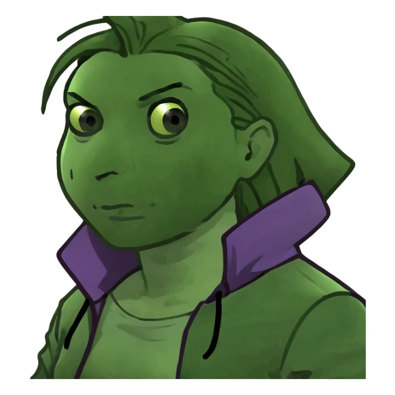 Man with stylish green jacket and purple hair, strong pose, bold expression, modern clothing style sticker