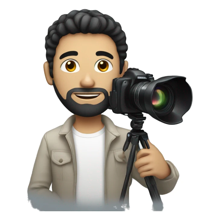 white man with black hair filming videos with camera sticker