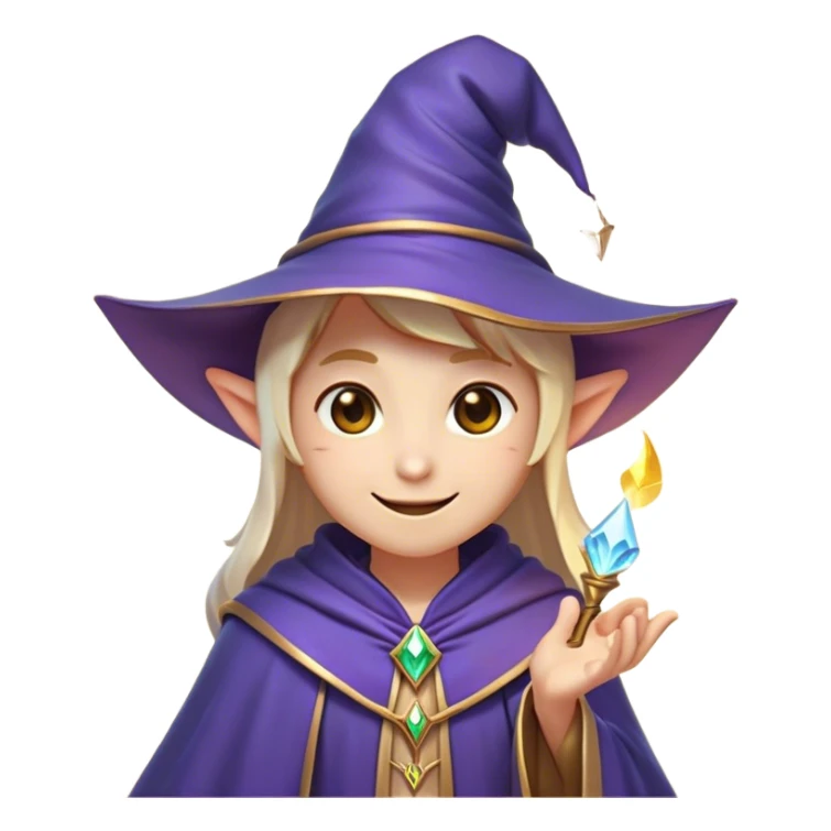 Clash of Clans aesthetic Playful Mage Portrait Emoji, Head tilted with a mischievous glimmer and subtle enchanting smile, featuring a compact, gracefully robed form with a pointed wizard hat and twinkling eyes in natural skin tone, Simplified yet irresistibly charming features, highly detailed, glowing with a warm, inviting magical glow, high shine, spirited and imaginative, stylized with a touch of whimsical sorcery, soft glowing outline, capturing the essence of a playful mage exuding friendly arcane wonder! sticker