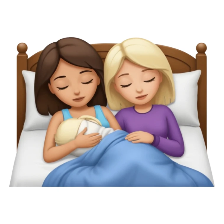 Brunette women sleeping in bed on white blonde woman sticker