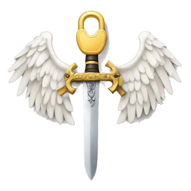 a lock with wings and arms holding a sword, the lock is holding a sword sticker