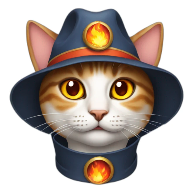 a cat wearing a hat with fire in it's eyes sticker