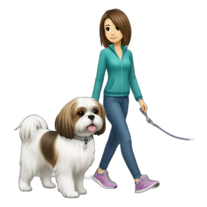 girl walking shih tzu on leash sticker