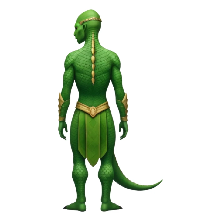 full body reptilian humanoid in ancient outfit, back view sticker