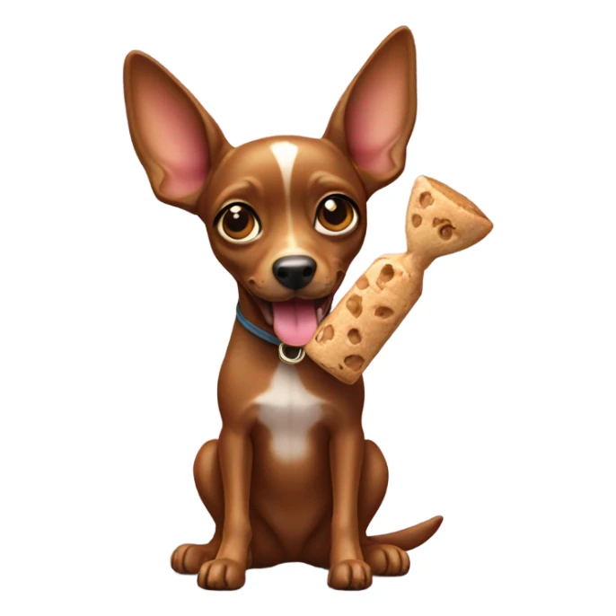 miniature pincher holding a treat sticker