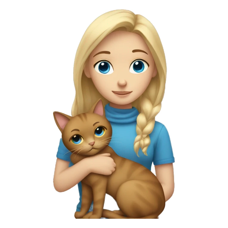 Blonde girl with blue eyes cuddling brown cat sticker