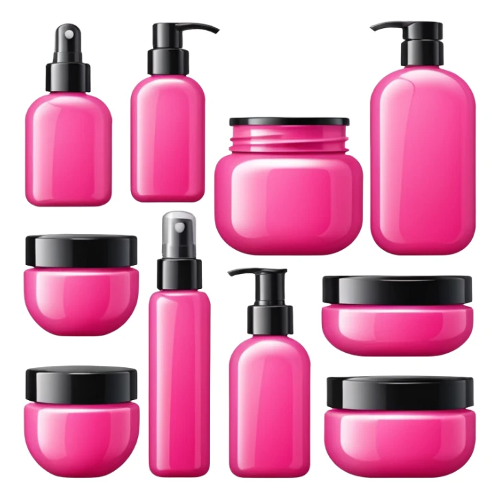 a collection of bright pink skincare and coqquette sticker