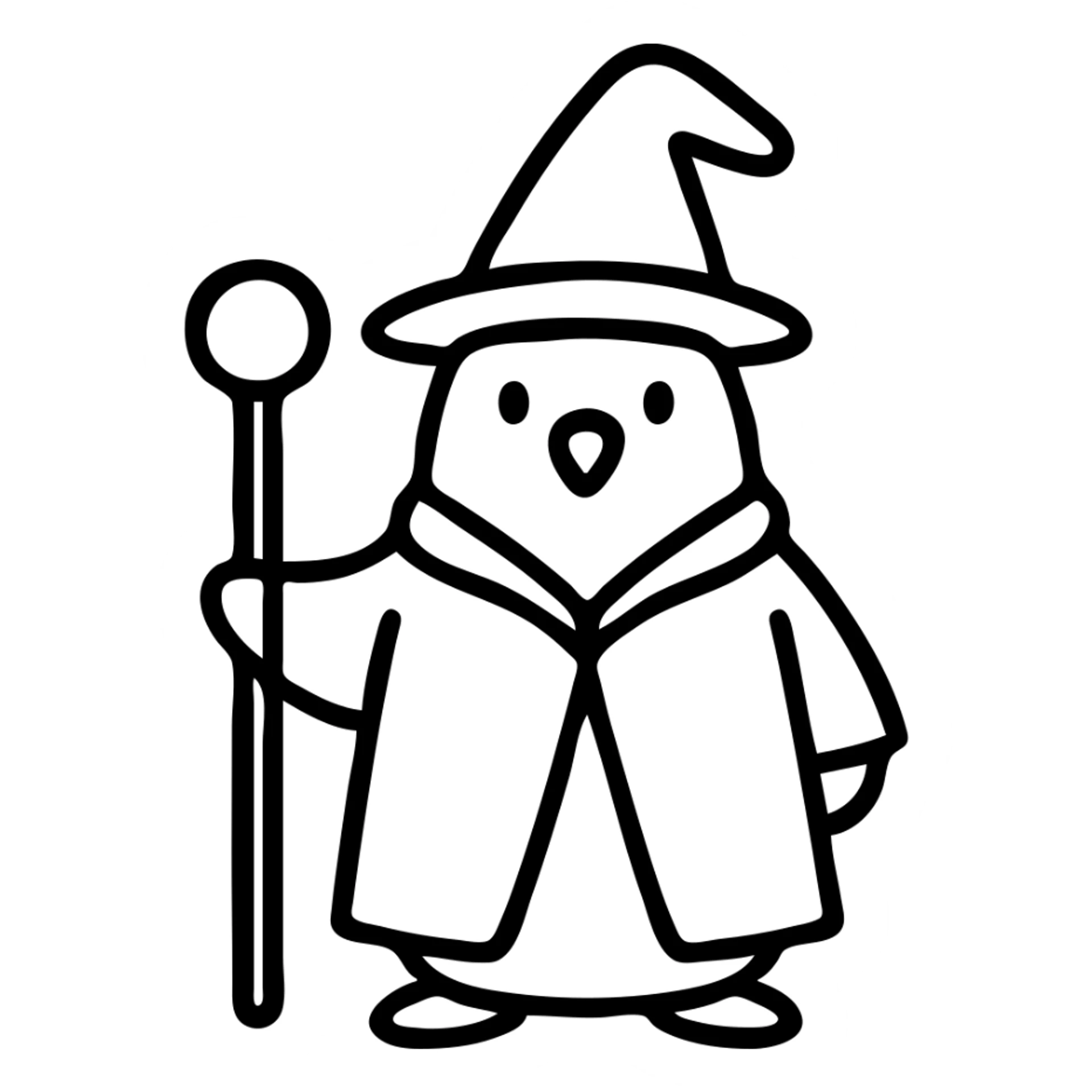 A penguin wearing a wizard hat and robe, holding a magic staff sticker
