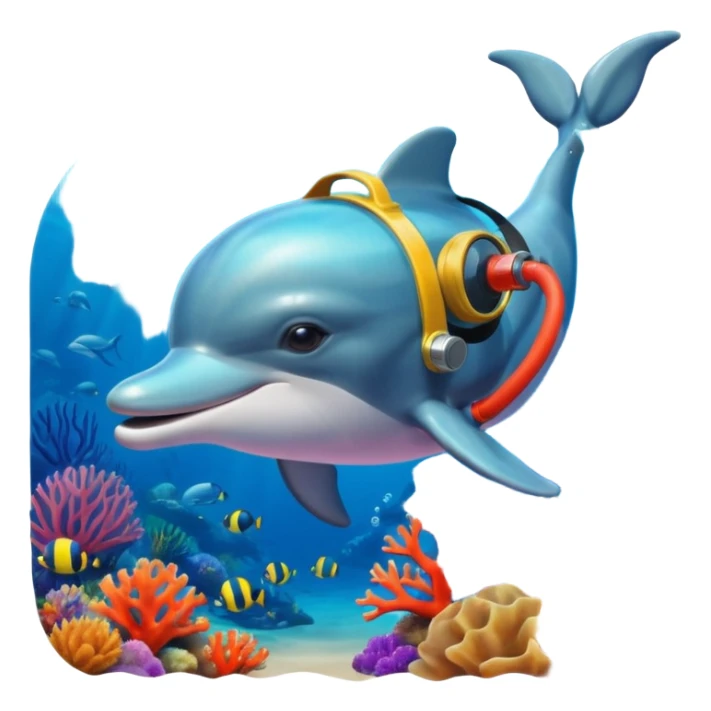 A brave dolphin in diver mask and oxygen tank, exploring coral

 sticker