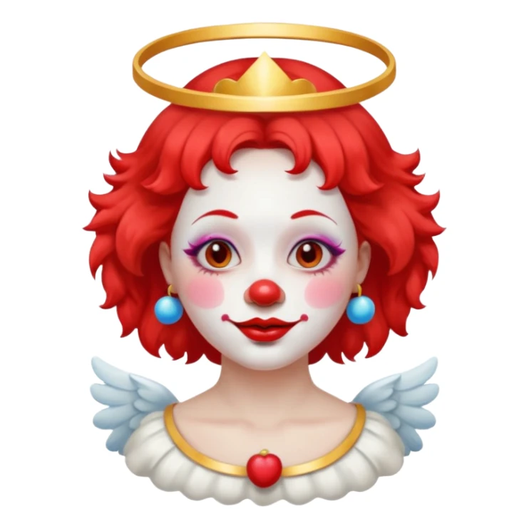 round face female clown with angel's halo no crown sticker