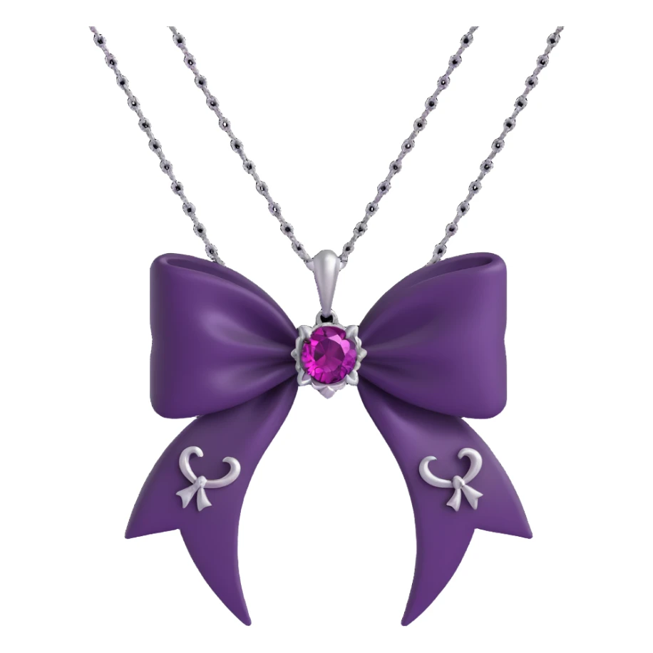 3D emoji gothic bow, black velvet, silver chain, deep magenta gemstone, dramatic and ornate sticker