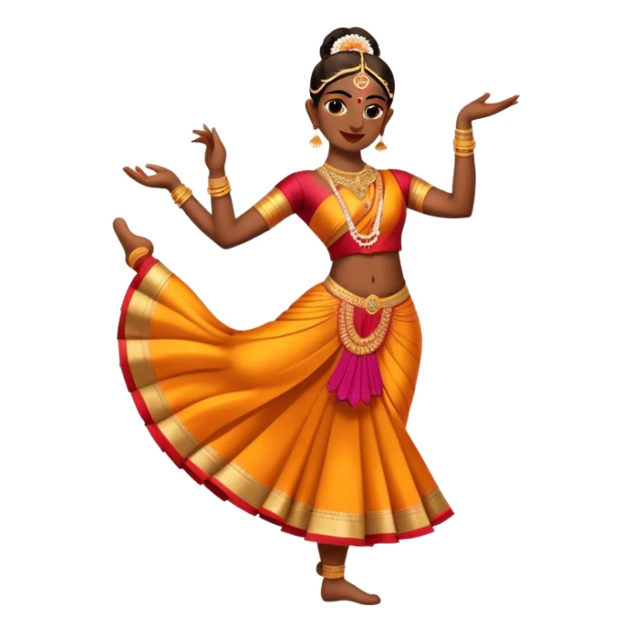 cinematic-realistic-bharatanatyam-dance-emoji,-depicted-as-an-elegant-classical-indian-dance-performance-with-graceful-poses,-intricate-costumes,-and-expressive-hand-gestures,-rendered-with-rich-textures-and-warm-dramatic-lighting, single dancer full body  sticker