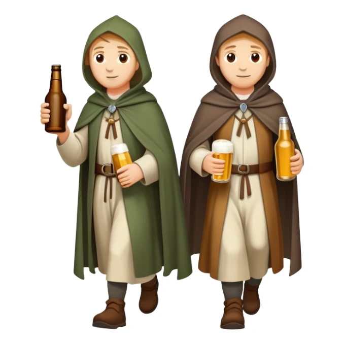 medieval pilgrims walking on a journey path with cloaks and beer bottles sticker