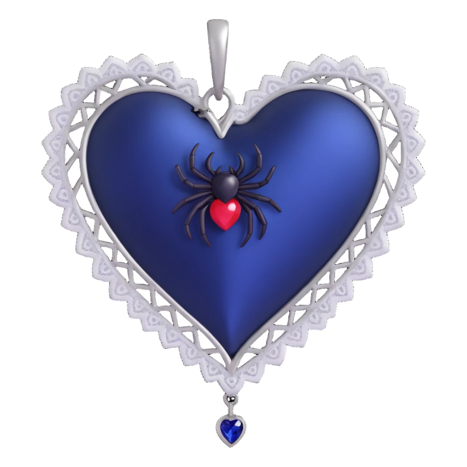 gothic heart, midnight blue silk, silver spider charm, lace trim, mysterious and rich sticker