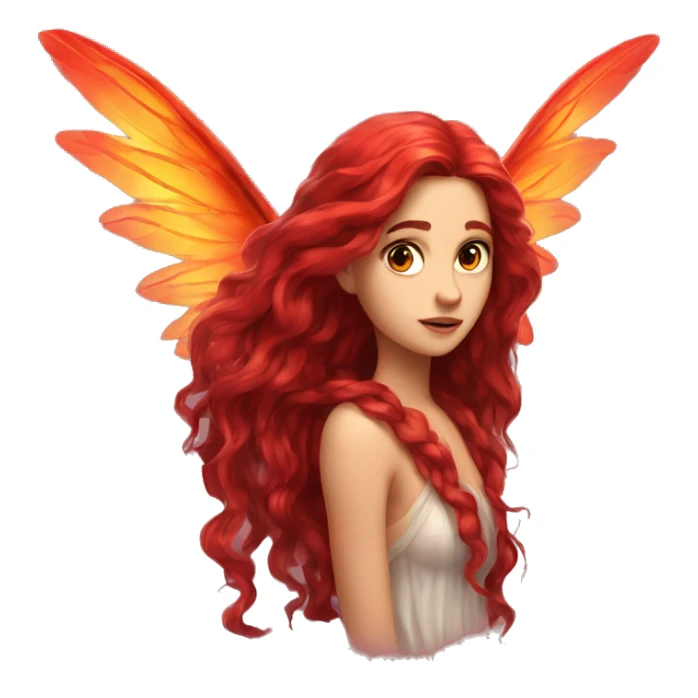 big wings, fire, Beautiful, fairy, red, long hair sticker