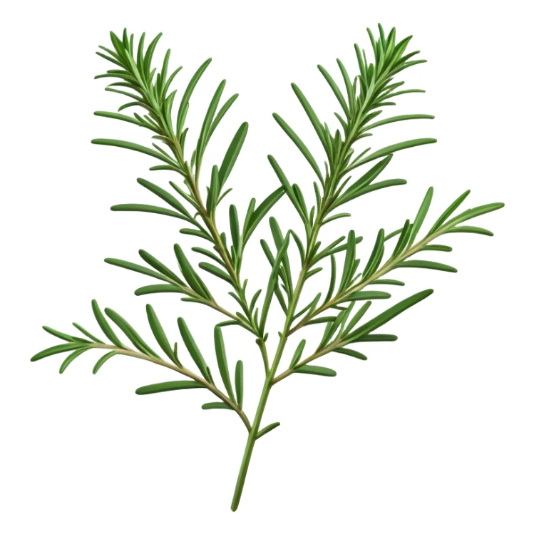 Cinematic Realistic Rosemary Emoji, Fragrant and fresh, with slender green stems covered in needle-like leaves, which release a distinctive herbal scent. The plant seems to exude energy, with soft sprigs of leaves stretching upwards. Soft glowing outline, capturing the essence of earthy healing and aromatic delight in a sprig of rosemary! sticker