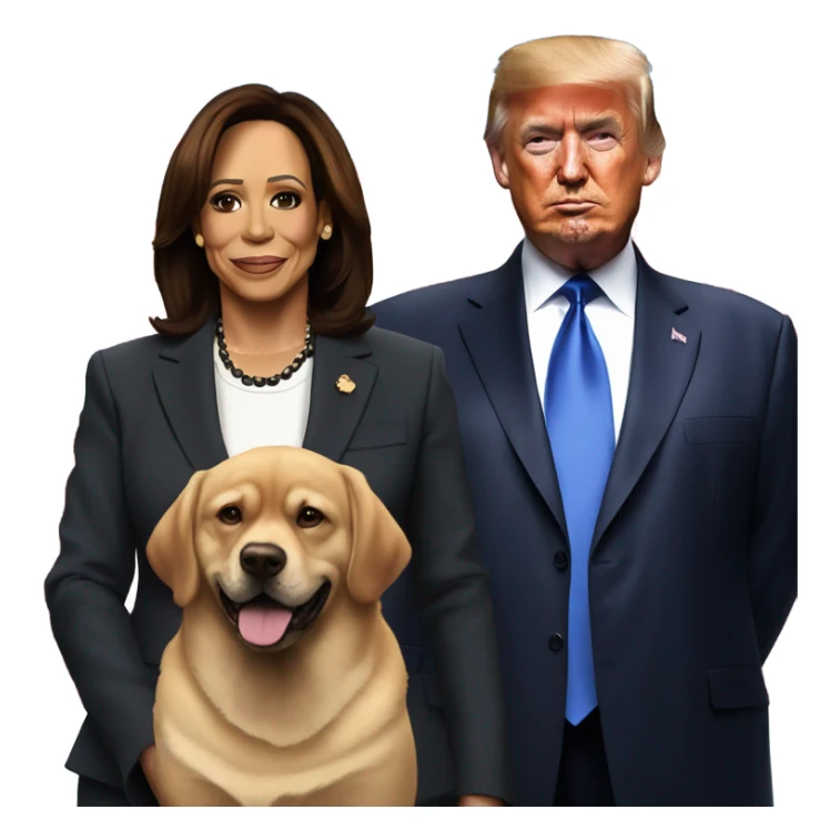 Donald trump and his dog with Kamala harris sticker