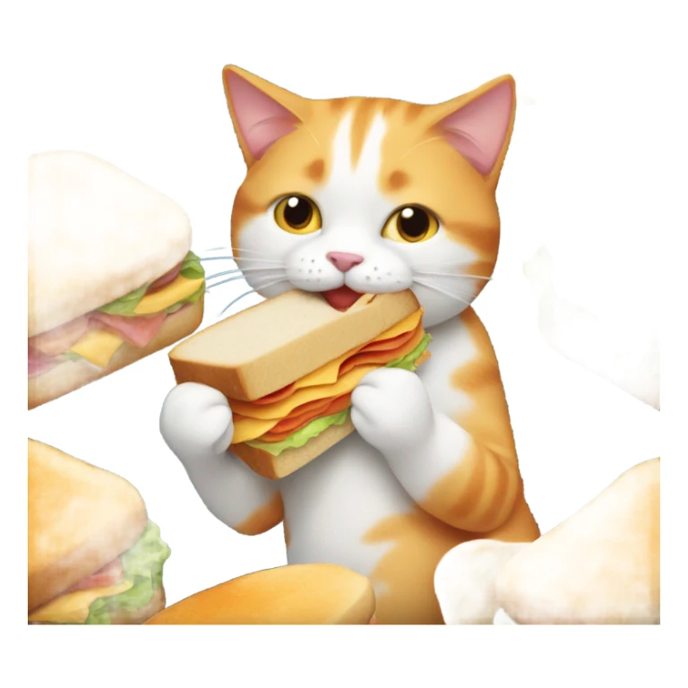 Orange and white cat eating a sandwich  sticker