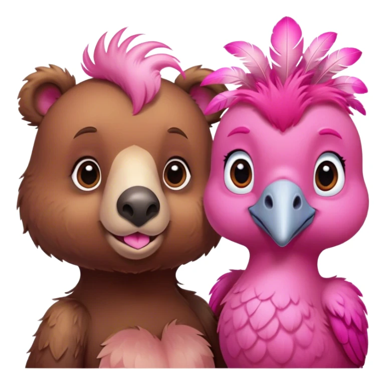 A cute brown bear and a realistic cute pink dodo closely together sticker