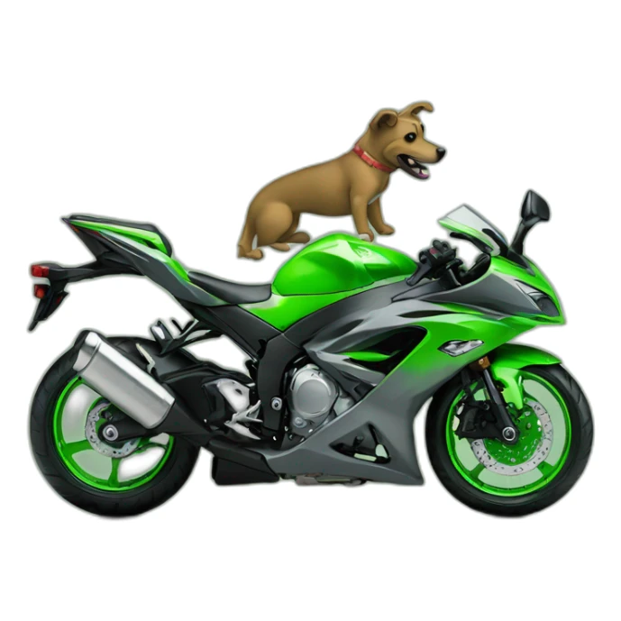 Gray a dog is riding on green Kawasaki ninja sticker