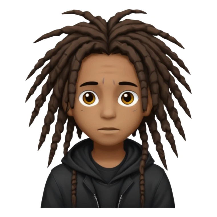 Young, cute, Brown skin Boy, messy freeformed dreadlocks with middle part, emo sticker