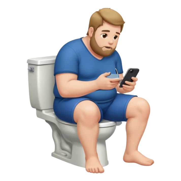 big man sitting on a toilet, scrolling on his phone sticker