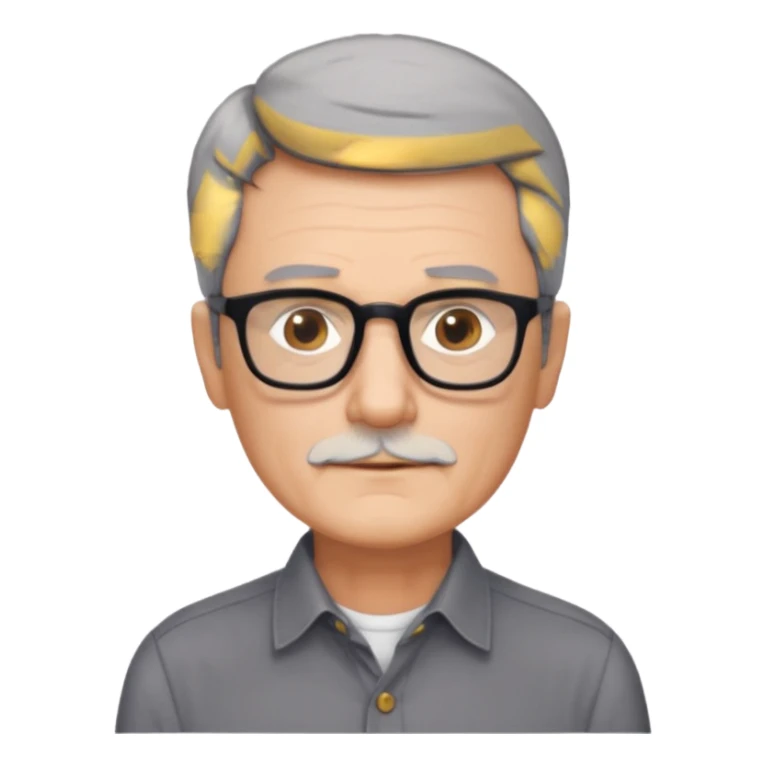 man 60 short dark grey hair, brown eyes small black rectangle glasses no beard sticker