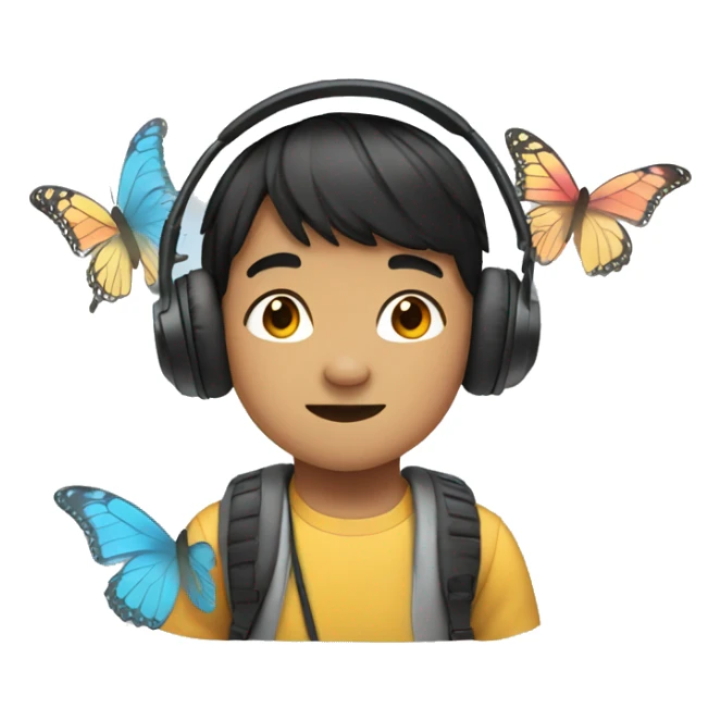 asian boy with headphone and butterflies  sticker