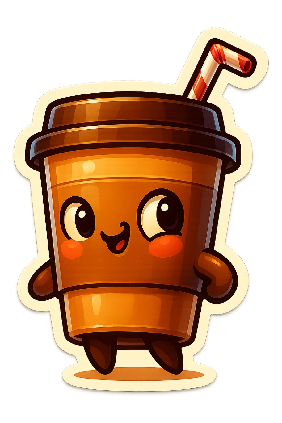 Tall coffee cup, amused, mischievous, drinking coffee with straw, looking sideways sticker