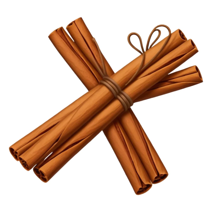 A simple, minimalist flat vector icon of two cinnamon sticks tied with a small string. Clean lines, soft brown tones, white background, high contrast, center framing. No shadows, no text, professional graphic design style. sticker