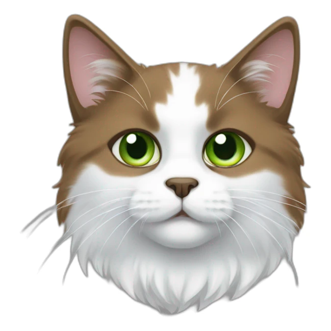 white fluffy bi-colour cat with dark brown ears and upper head, brown ears and green eyes sticker