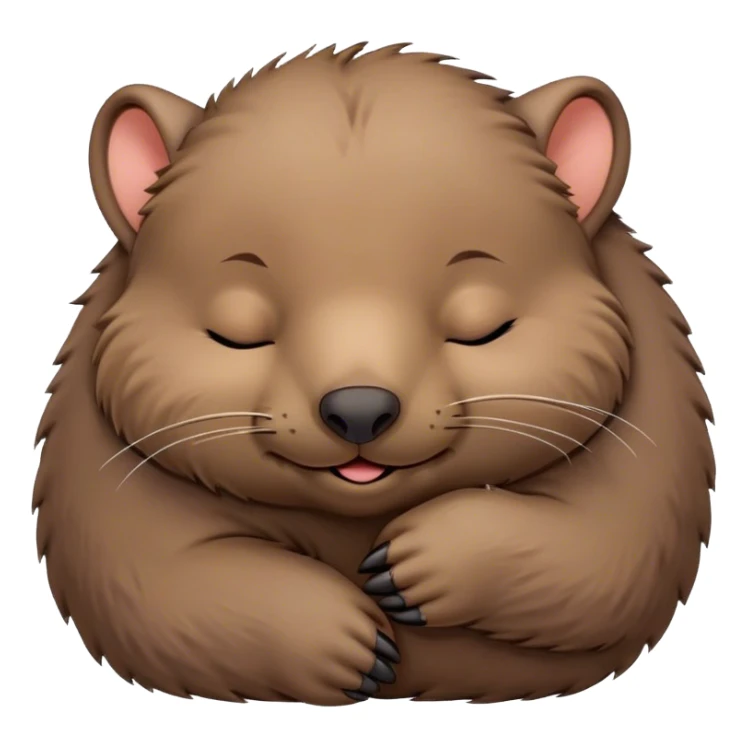 Meme-Worthy Cute Sleeping Wombat Portrait Emoji, Head resting peacefully with a contented smile, showcasing a robust, sturdy build and a luxuriously soft shaggy brown fur, eyes shut in a serene, restful nap, Simplified yet hilariously adorable features, highly detailed, glowing with a soft, drowsy light, high shine, relaxed and utterly lovable, stylized with an air of playful laziness, bright and heartwarming, soft glowing outline, capturing the essence of a comically sleepy wombat, so meme‐worthy it feels like it could instantly become the next viral sensation of adorable slumber! sticker