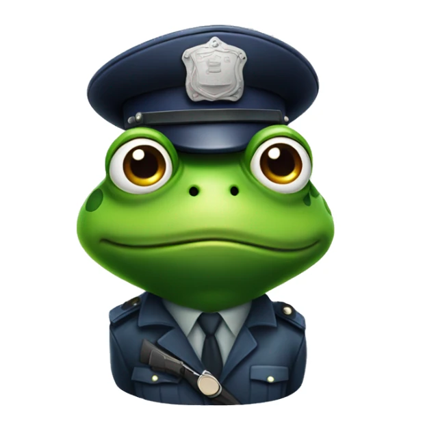 frog with policehat and serious expression looking towards camera three quarters sticker
