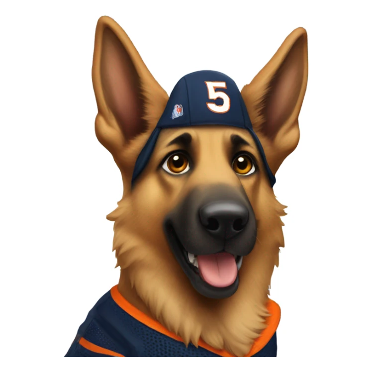 German Shepard with broncos jersey Number 15 on shoulder sticker