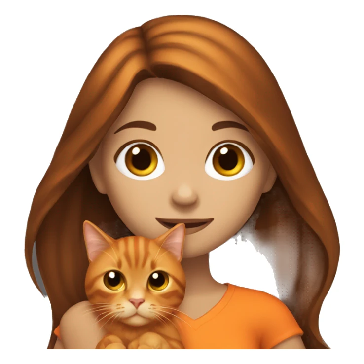 long haired brunette girl holding orange cat sticker