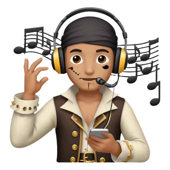 pirate with headphones and music notes sticker