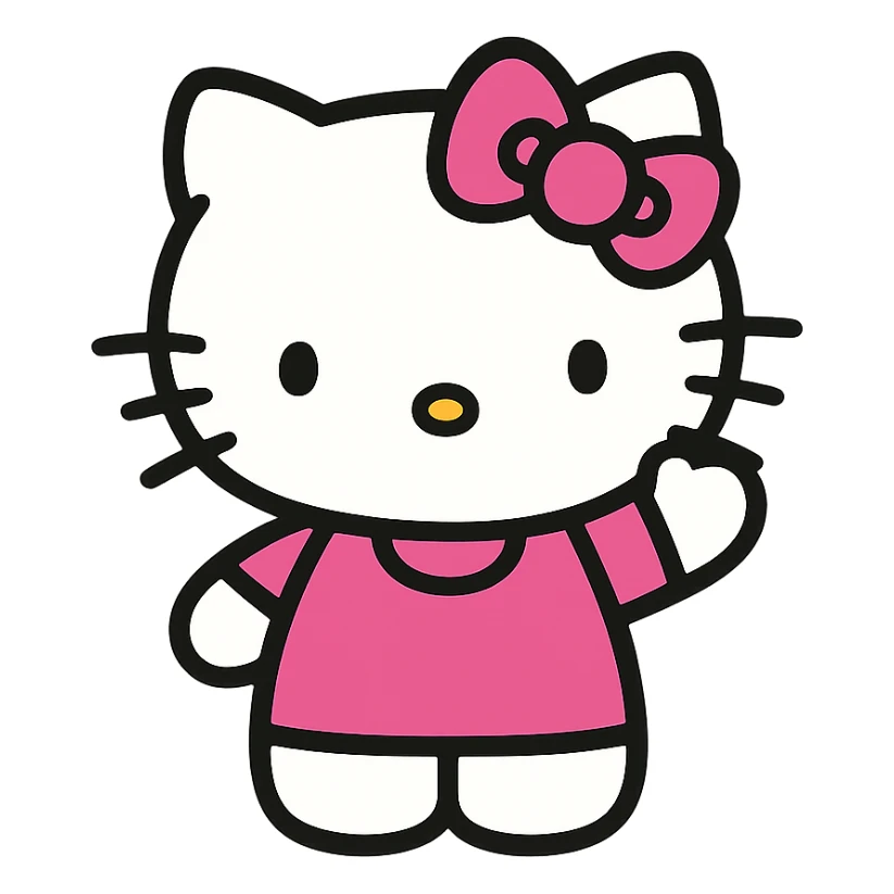 Hello Kitty waving, pink and white girly aesthetic, cute and charming icon style sticker
