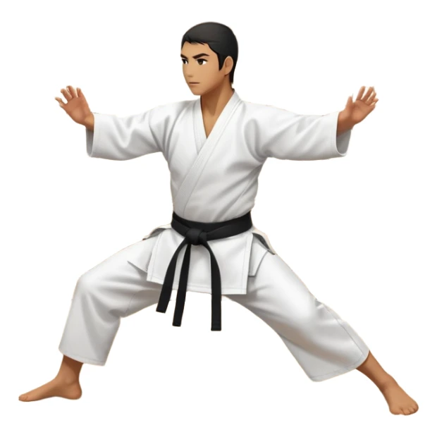 An icon depicting an aikido fighter in a black gi, executing a graceful throw in a martial arts dojo. The background features traditional wooden floors, tatami mats, and a serene atmosphere with soft lighting. The focus is on the fighter's precise technique and fluid movement. Transparent background sticker