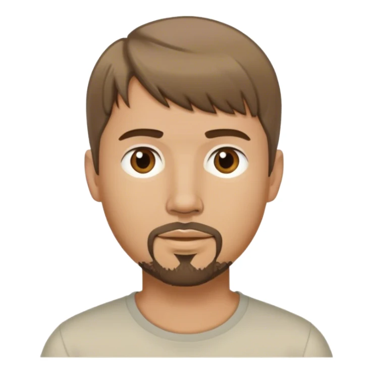  white male, short medium brown colored hair with bangs and goatee,  sticker